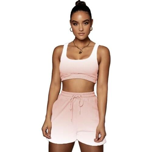 Casual Women Matching Set Biker Two Piece Set Crop Tank Top And Short Pants Drawstring Sportsuit Summer Clothes For Women Outfit