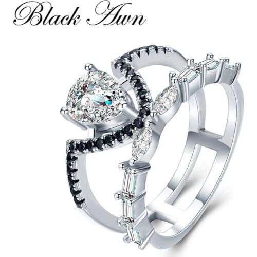 Romantic 4g 925 Sterling Silver Fine Jewelry Baguet Row Engagement Black Spinel Croen Engagement Rings for Women G020