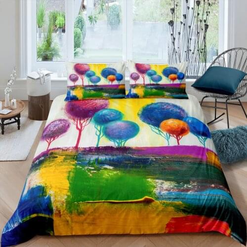Luxury Colored Painting Bedding Sets Tree Paint Duvet Cover Set with Pillowcase Kids Full Twin Comforter Bed Sets