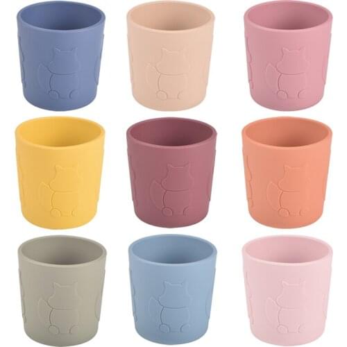 Silicone Baby Water Cup Portable Pure Color Anti Scalding Food Grade Silicone Feeding Cup Learn To Drink Cup For Children
