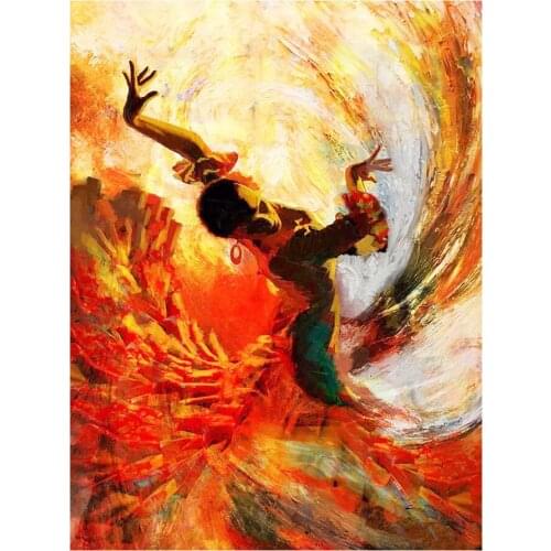 Dancing Girl in Fiery Red Dress Diamond Painting Oil Woman Portrait Round Full Drill DIY Mosaic Embroidery 5D Cross Stitch Gifts