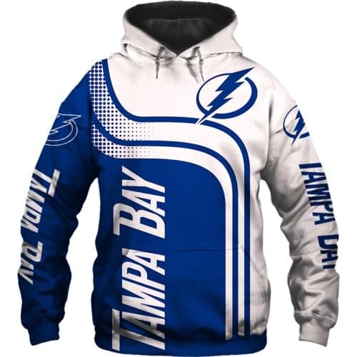 Tampa Bay Mens Fashion 3D Hoodie Stitching design blue lightning white letter print Lightning cool outdoor sweatshirts