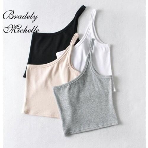 BRADELY MICHELLE 2021 Summer NEW Arrival One-Shoulder Sling Solid Color Crop-Top Sexy Club Streetwear Camis