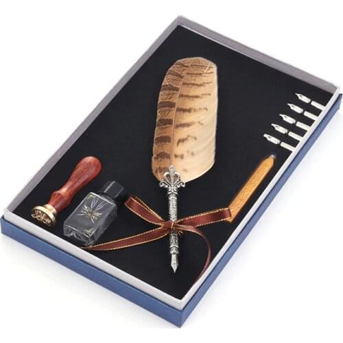Vintage Quill Fountain Pen Writing Ink Seal Wax Owl Feather