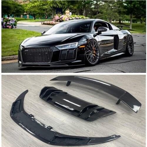 High Quality Carbon Fiber Spoiler+ Front Lip + Rear Diffuser Protector For Audi R8 V8 V10 Coupe 2017 2018 2019 2020