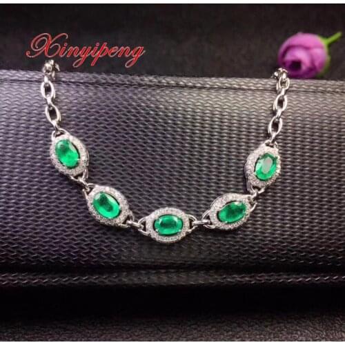 Xin yi peng 925 silver inlaid natural emerald bracelets, women bracelet, fashionable and generous, anniversary gift