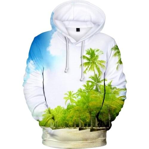 Green Tree Hoodies Men Women Hoodie Sweatshirt Hooded Ocean Beautiful Seaside View Coconut Tree Hoody Polluver Autumn Clothes
