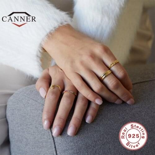 CANNER 100% Real 925 Sterling Silver Bohemian Style Fashion Rings for Women Ring Female Gold Color Fine Jewelry Gift anillos