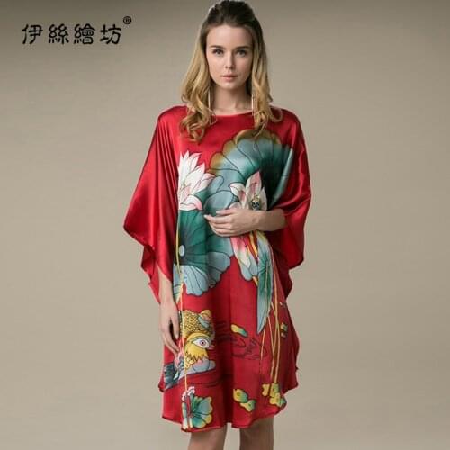 Red Print Lutos Floral Silk Satin Sleeping Dresses Women 2021 Summer Long Casual Sexy Office Work Daily Night Dress Plus Size
