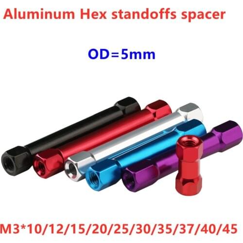 10pcs M3 OD=5mm Aluminum Standoff Hex Spacer column round Spacing screw Rod Stud Lightweight for DIY FPV Quadcopter Drone