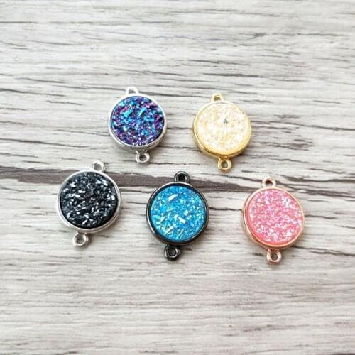 10Pieces Mix Color Natural druse geode Quartz Titanium Stone charm connector Double Bail DIY Making Bracelet women Jewelry CT445