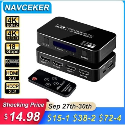 2020 4 Port 18Gbps HDR 4K HDMI 2.0 Switch 4x1 Support HDCP 2.2 HDMI Switch HUB Box With IR Mini HDMI Switch Remote For PS4 360