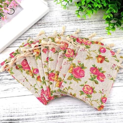 30 Pack Rose Drawstring Bags Burlap Flower Pouch Bags Gift Bags Jewelry Pouches for DIY Craft Wedding Party