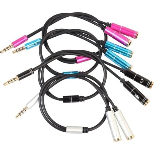 30cm One Point Two Metal Audio Cable Mobile Phone K Song with Wheat One Male Two female Universal 3.5mm Audio Cable Splitter