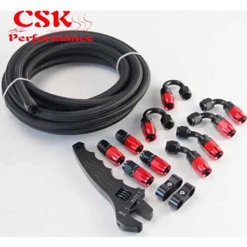5M AN6 Stainless Steel / Nylon Hose Line Fitting Adaptor Kit + Wrench Tools Spanner Black/Silver