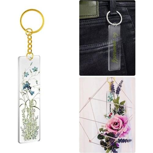 50Pcs Acrylic Keychain Blanks with Rings Clear Key Chains Rectangle Acrylic Blanks for DIY Crafting