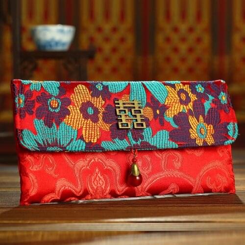 Flowers Decorate 10.5*19.5cm Chinese Red 2pcs/lot Tassel Embroidery Traditional Wedding/New Year Red Envelope/Money Pockets