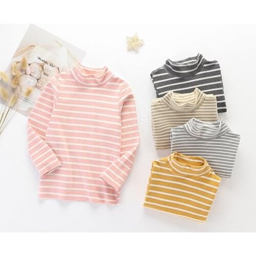 Baby Kids Clothes Girls Boys T-Shirts Tops Autumn Long Sleeve Striped Tshirts Teens Turtleneck Bottoming Shirt Children Clothing