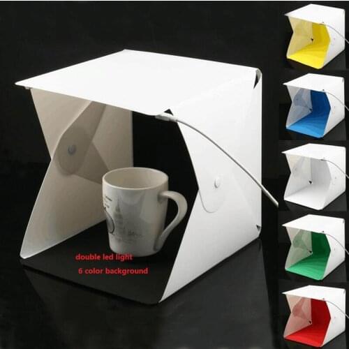 Foleto 23cm Double 2 LED Light Softbox Portable Mini Foldable Photo Stutio Photography 6 Color Background Desktop Lighting photo