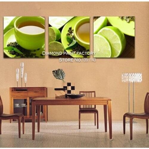 Fashion Lemon and coffee cup diy diamond painting Cross stitch square drill and diamond embroidery modern triptych home decor