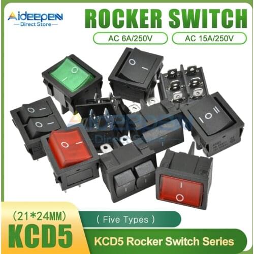 KCD5 Rocker Switch 21x24mm AC 15A/250V 6A/250V 2 Files 4 Copper Feet/3 Files 6 Copper Feet Toggle Switch With LED Light
