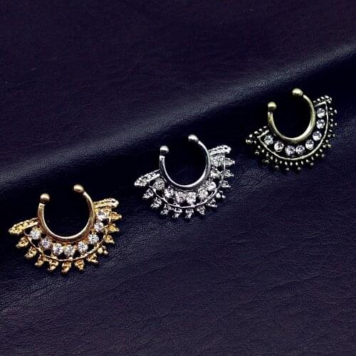 Medical Alloy 1 Piece Fashion Faux Hoop Nose Ring Fake Piercing Septum Clip On Nose Clicker Cheater Body Jewelry