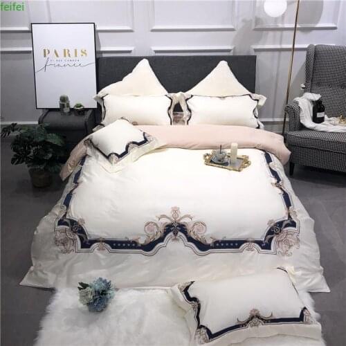 Egyptian Cotton Luxury Europe Bedding Set Queen King Bed Sheet Linens set Oriental Embroidery Bed set Duvet Cover Pillowcase