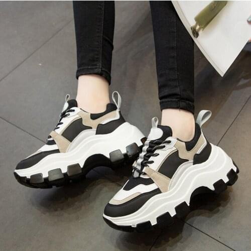 Platform Vulcanize Shoes Womens Chunky Sneakers Thick Bottom Fashion Breathable Casual Running Shoe for Woman Female 2021