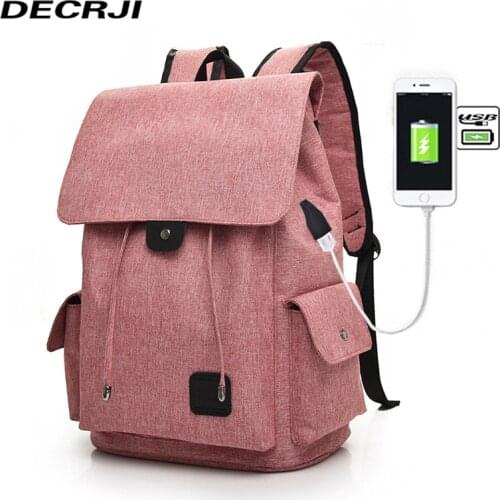 DECRJI Fashion Backpack Women Men School Bag For Teenagers Canvas Laptop Backpack Unisex USB Charging Travel Bag Male Drawstring