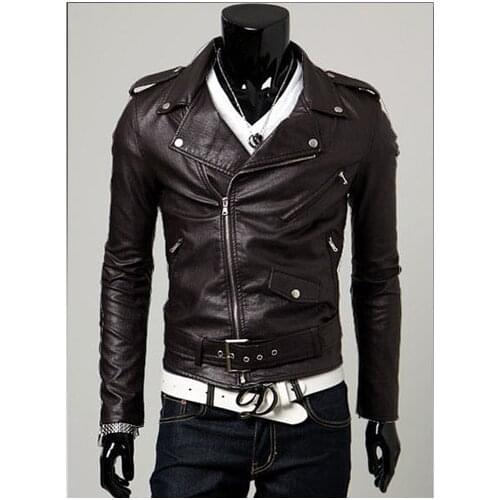 2020 New Fashion Free Shipping men Slim casual mens motorcycle oblique zipper PU leather collar cropped PU leather jacket