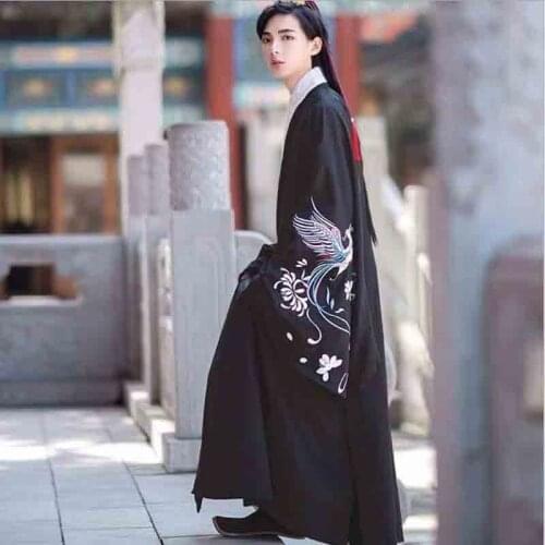 Embroidery Hanfu Men Chinese Ancient Tradition Hanfu Fantasia Male Halloween Cosplay Costume Black Hanfu For Men Plus Size XL