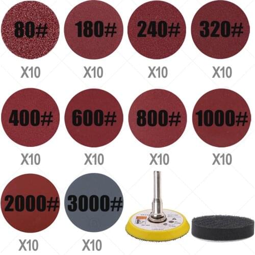 Pack Of 100 Round Sandpaper Sander Disc 2Inch With Hook And Loop Sanding Back-up Pad Buffing Sheet Car Polishing Abrasive Tools