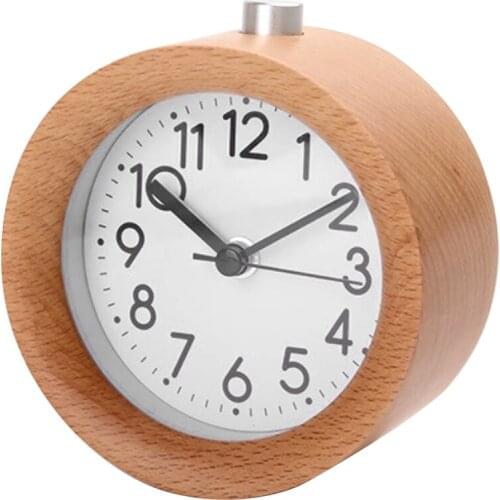 New Wooden Clock Snooze Bedside Kids Alarm Clock Circular Needle Backlight Desktop Clock Silent Wood with Desk Lamp