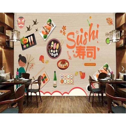 Custom Japanese food sushi papel de parede 3d dining tooling background Wall sticker photo Self Adhesive wallpaper Waterproof