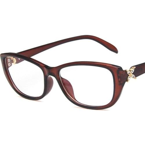 Fashion Transparent glasses clear frame Women Spectacle myopia Brown glasses diamond EyeGlasses Frame nerd optical frames