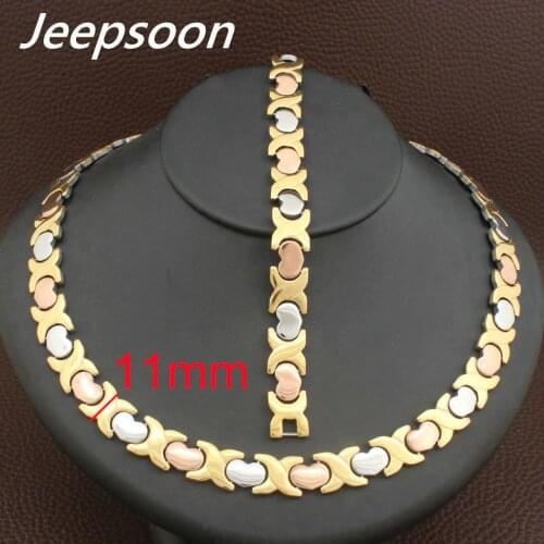 Wholesale Newest Fashion Stainless Steel Metal Silver and gold color 11MM Heart Necklace And Bracelet Jewelry Set SFKFBBEI