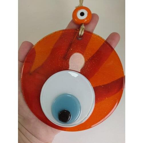 Orange Evil Eye 12cm Big Glass Bead Pendant Turkish Handmade Amulet for Wall Hanging Ojo Turco Talisman Boho Home Decor