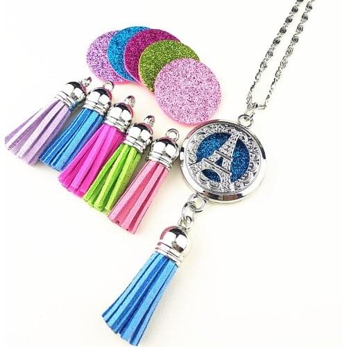 Essential Oil Diffuser Necklace,Butterfly, Mandala,Tree of Life Aromatherapy Perfume Locket pendent with Tassels Flash Powd