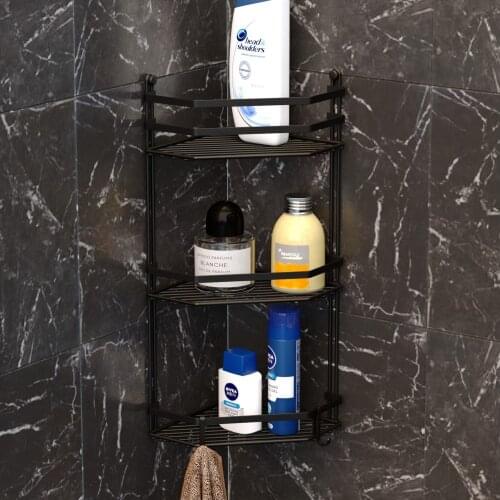 Bathroom Shelf Shower Organizer Shampoo Soap Storage Rack holder Black Corner Shelves Wall Mounted Accessories Iron AntiCorosion