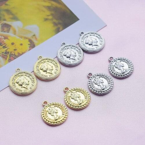10pcs/lot Gold Plated Round Commemorative Coin Designer Charms DIY Making Bracelets Necklaces Pendants Accessories Wholesale