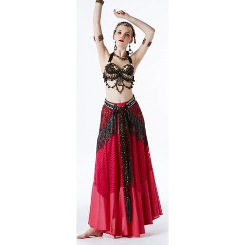 Professional Women Dance Wear Tribal Belldance Costumes Set 3pcs Bra Belt Skirt Gypsy Outfit Belly Dance Skirt Costumes Vintage