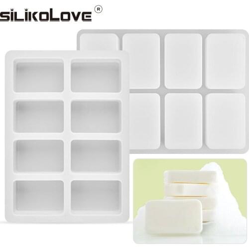 SILIKOLOVE 8 Cavity Handmade Rectangle Silicone Molds For Soaps Cube 3d Craft Soap Making Candle Cake Baking Moulds