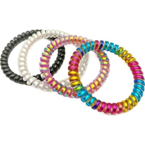 4Pcs/Pack Women Rubber Hair Rope Elastic Hairbands Spiral Shape Ties Headwear Accessories Telephone Wire Line
