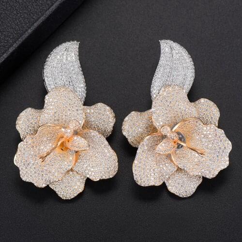 Blachette Luxury For Women Trendy Blossom Engagement Party Dangle Earrings Full Cubic Zirconia Drop Earrings Statement Jewelry
