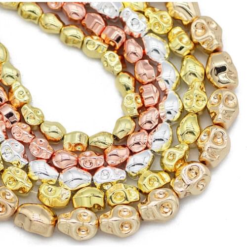 Rose Gold Silvers 6/8/10MM Skull Head Hematite Natural Stone Spacer Loose Beads For Jewelry Making Diy Handmad Bracelet Pendants