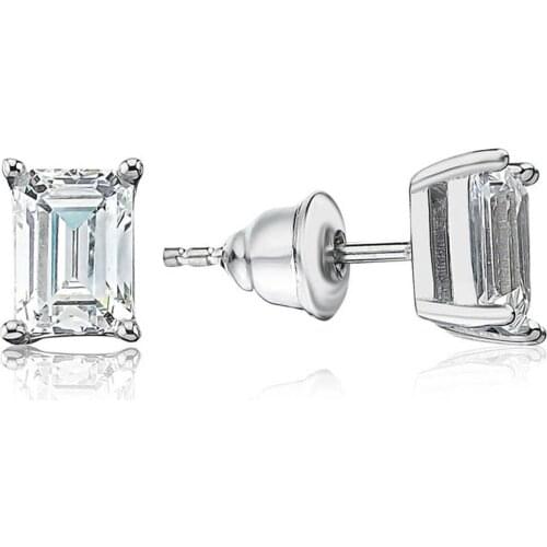 Valori Jewels 2 Carat, Zirconia White Octagon Gemstone, Rhodium Plated, Solitaire Earrings