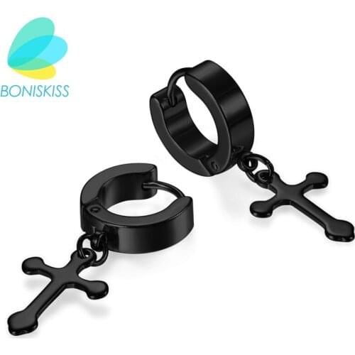 Boniskiss Surgical Stainless Steel With Dangle Women Cross Hoop Earring Hip Hop Punk Crosses Men Earrings Body Piercing Jewelry