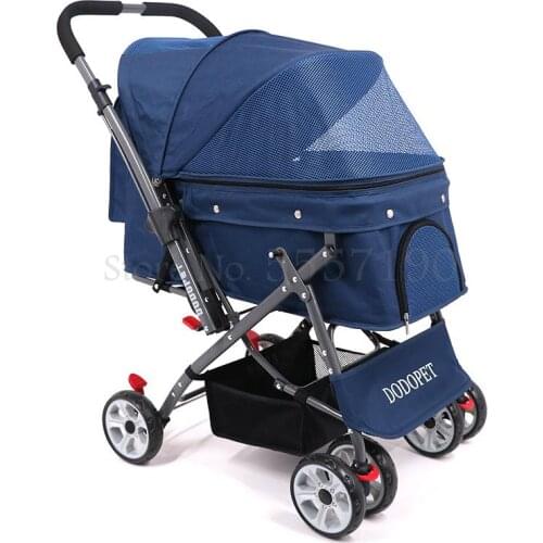 Dog stroller pet stroller dog four-wheeled dog stroller large space cat and dog folding stroller travel supplies