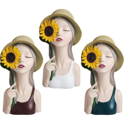 Modern Cute Girl Bust Statue Resin Figurine Art Cabinet Ornaments