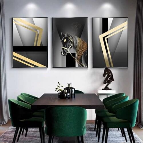 Modern Animals Canvas Paintings Jumping Cool Horse Black and White Prints Posters Wall Art Pictures for Living Room Home Decor